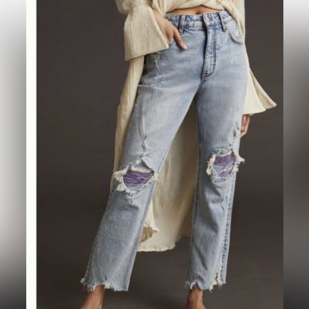 NWT—Anthropologie The Vintage Straight Ruffle Patched Jeans